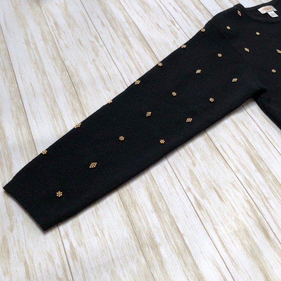 Talbots Merino Wool Black Sweater With Gold Beads - Picture 4 of 10